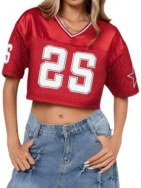 Crop Top Jersey Sexy Jersey Shirt Sporty Fun Look Size LARGE Graphic Number